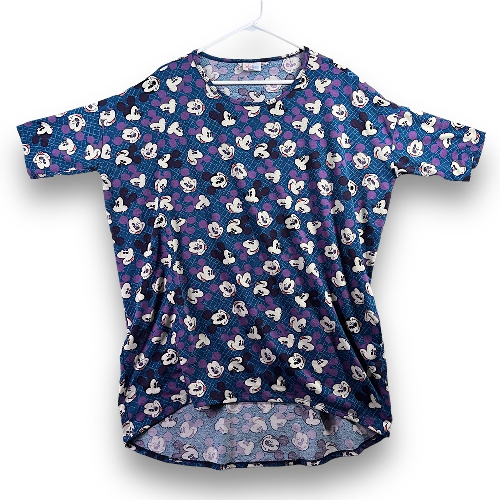LuLaRoe Disney Mickey Mouse Blue Purple Irma Tunic Top Short Sleeve Womens Large